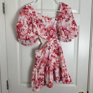 Hello Molly Tropical Vacation Pink Floral Sweetest Kind Mini Dress Women Size S